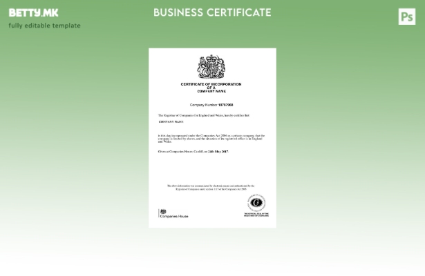 Модерен стил Шаблон за сертификат за основање на Обединетото Кралство